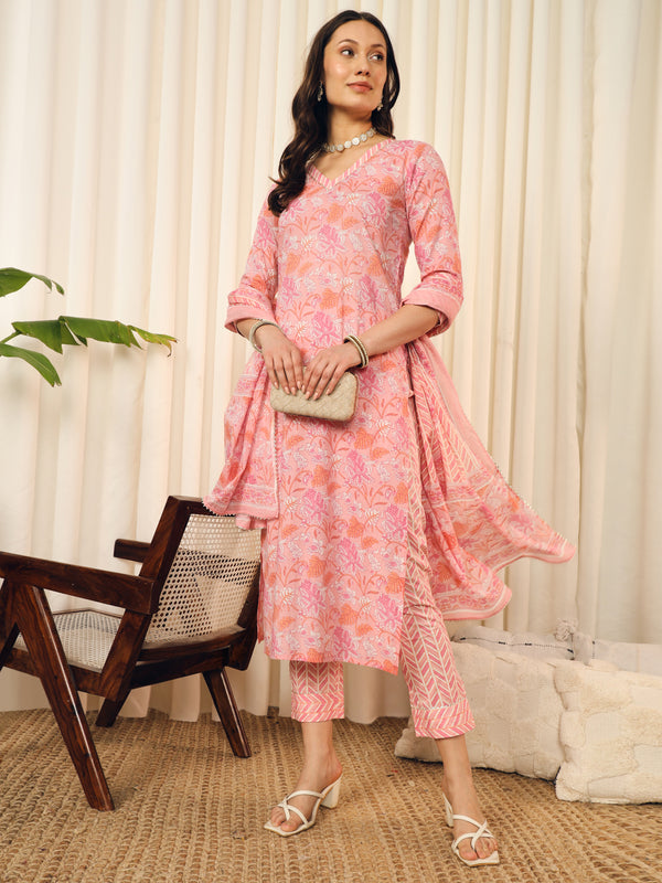 Baby Pink Ethnic Floral Kurta Set