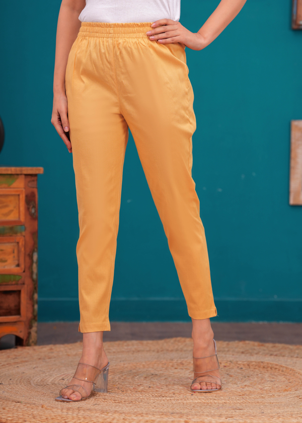 Women Solid Beige Ankle-Length Straight Fit Pants
