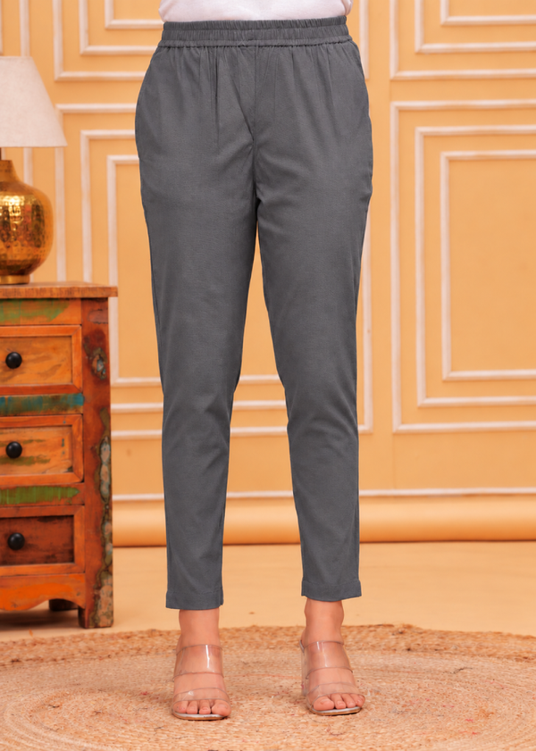 Women Solid Gray Ankle-Length Straight Fit Pants