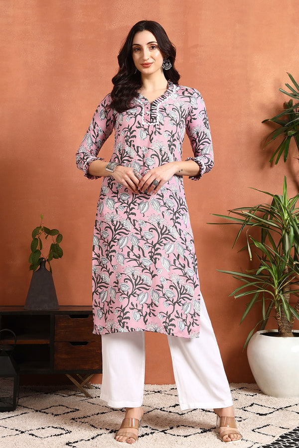 Saya – Pink Floral Printed Straight Kurta