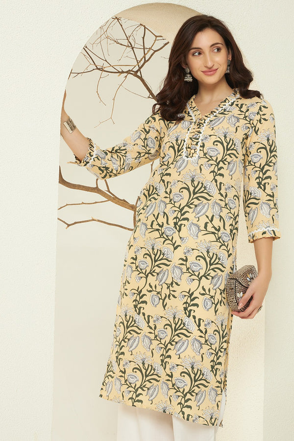 Saya – Yellow Floral Printed Straight Kurta
