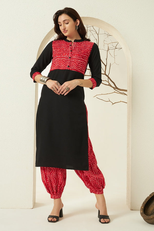 Ethnic Motifs Colourblocked Kurta with Harem Pants