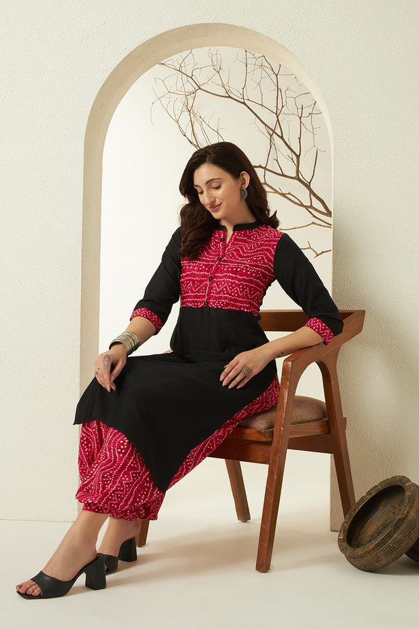 Ethnic Motifs Colourblocked Regular Kurta with Harem Pants