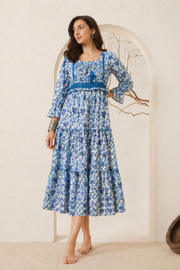 Niloufer – Blue Floral Tiered Midi Dress 🌸💙