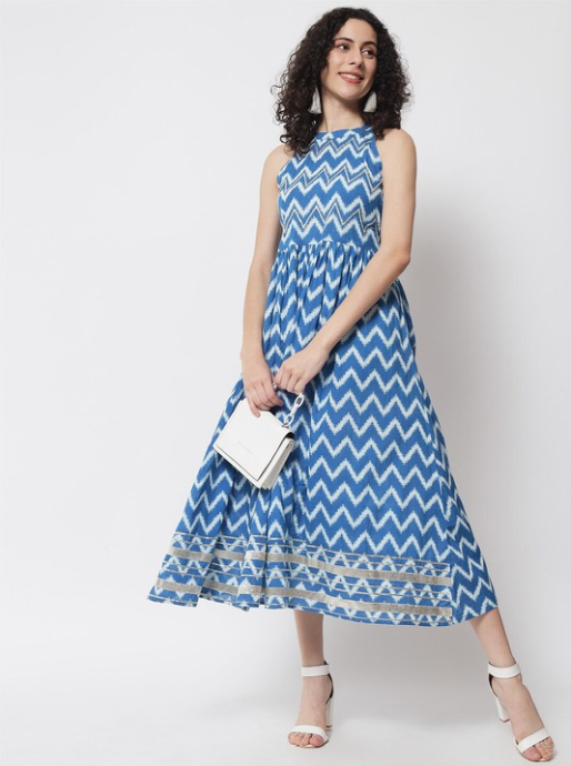 Azure Blue Chevron Midi Dress