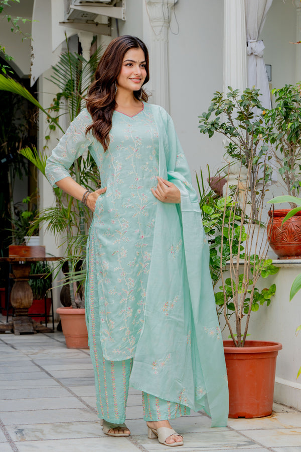 Women Embroidered Straight Kurta Set